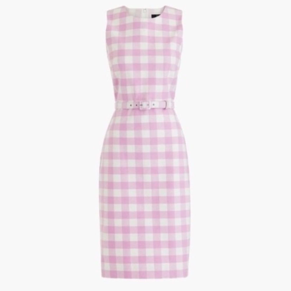J Crew belted gingham sheath dress in bi-stretch cotton. Pink. 8. VGUC. L2608.